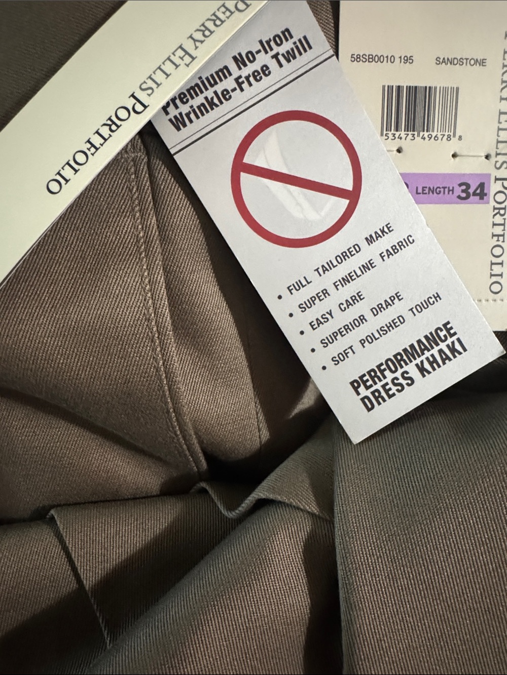 NWT Perry Ellis Portfolio Premium No-Iron Wrinkle-Free Twill Khaki Pants 38x34 - Picture 6 of 7